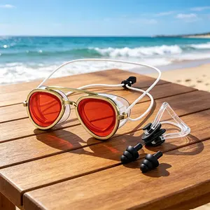 Diving Full-View Anti-Fog Swimming Goggles - High-Definition Large-Frame Waterproof Set with Nose Clip and Ear Plugs for Underwater Training Snorkeling