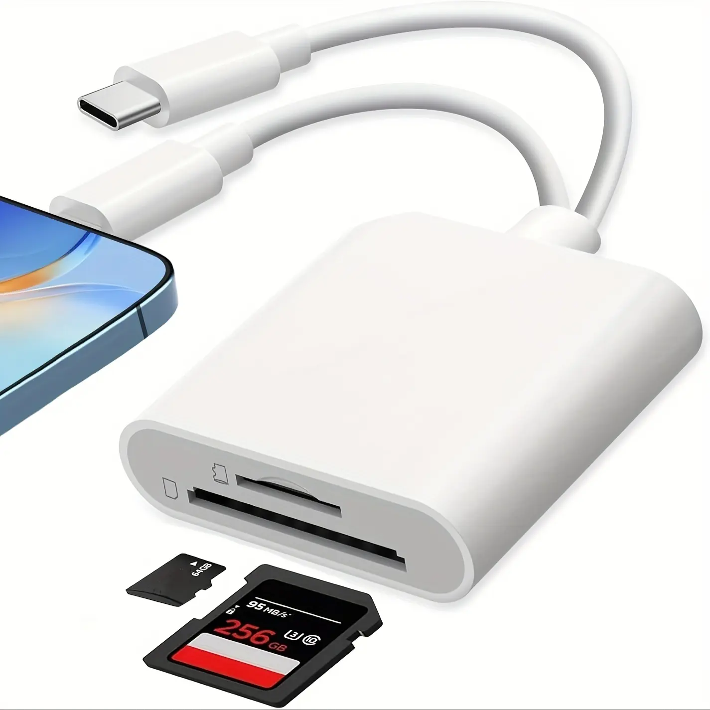 2-in-1 Dual Port Multi-Connector Card Reader for iPhone & Android - C-Type, Micro USB Card Reader Adapter, Supports SD/MicroSD, High-Speed Data Transfer, Plug & Play, No App Needed, Back to School, C-Type Card Readers, Dual Port Card Readers