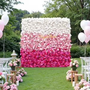 S-A8913 Pink White Gradient Rose 5D Flower Wall Cloth Base Wedding Backdrop Props