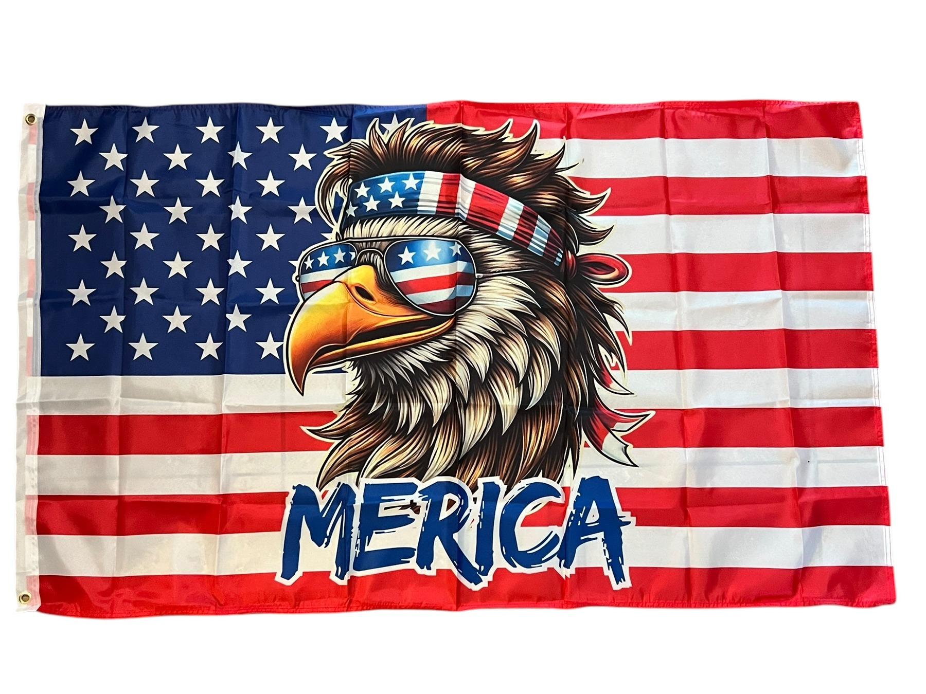 Funny American Flag Bald Eagle MERICA 3x5 wall decor banner gift husband garage man cave hunting Flag Ornaments large bi