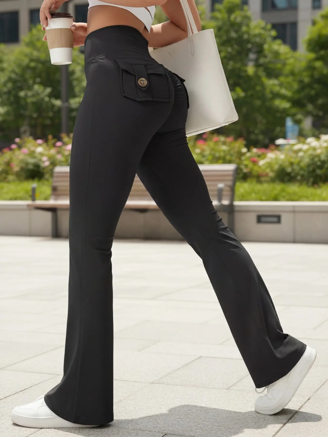 Women's High Waist Sporty Skinny Jeans with Pockets, V-Neck Design, Butt Lifting Gym Yoga Pants, Bottoms, All Seasons Comfort