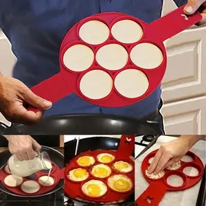 Non-Stick Silicone Pancake Molds, 7-Hole Round Egg Griddle Pan, Easy Baking & Frying Kitchen Essential, Cooking Tools Set