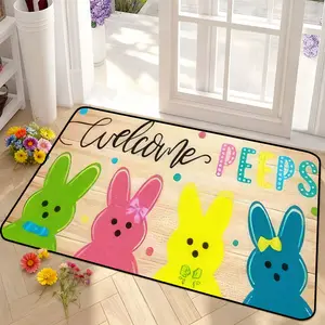 Easter Bunny Wood Grain Print Door Mat, Soft Entryway Rug, Home Decor Rugs, Perfect for Kitchen Bathroom Room Decor, Easter Gift