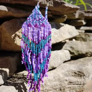 Handmade Seed Bead Earrings - Lavender, Turquoise & Blue - Natural Beads with Natural Finish