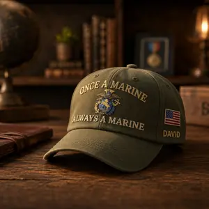 Personalized Marine Veteran Embroidered Cap, Once A Marine Always A Marine Hat, Custom Name Military Gift For Dad, Grandpa