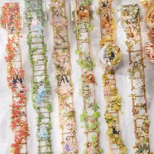 Decorative Pet Tape Roll, Magic Ladder Series Stationery Stickers, Ideal for Journaling & Water Bottle Decoration, Solid Form