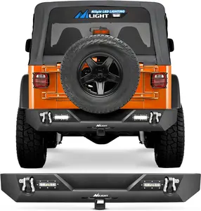 Nilight Rear Bumper, Textured Black Off-Road Rock Crawler Bumper with Hitch Receiver & 2 Upgraded 40W LED Lights, Compatible for 1987-2006 Jeep Wrangler TJ & YJ Truck Protector Car Rear Spoiler