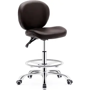 CLEESINK Adjustable Saddle Stool Chair with Back Support and Footrest, Hydraulic Swivel Ergonomic Rolling Salon Wheels Chair for Medical Clinic Lab Brown