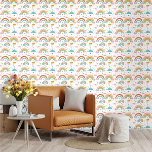 Rainbow Cloud Wallpaper Roll, Reusable Patchwork Design, PVC Material with Adhesive Back, Ideal for Kitchen, Living Room, Bedroom Decor