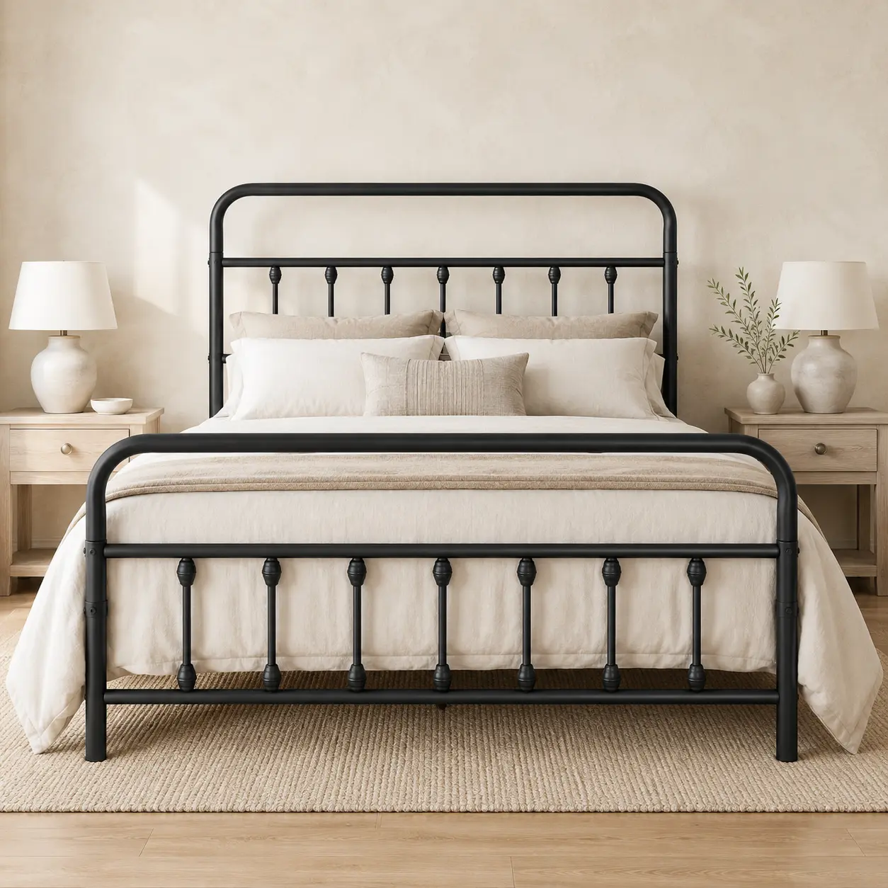 【Back to School】Yaheetech Metal Bed Frame with High Headboard and Footboard, Twin/Full/Queen/King Sizes, Vintage Industrial Style, Under Bed Storage,dorm essentials,home decor tiktokshopbacktoschool