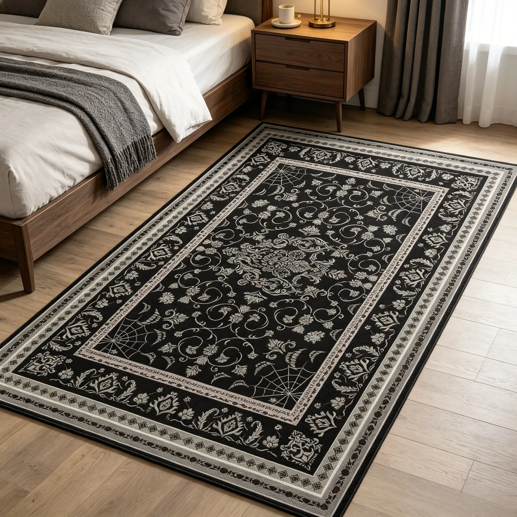 Retro Spider Web Pattern Rug, Large Area Living Room Bedroom Carpet, Foldable, Non-Slip, Anti Slip Rugs, Luxury Home Decor, Indoor Floor Rug