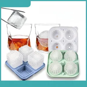 Large Silicone Whiskey Ice Molds, 3D Spherical Crystal Ice Ball Molds with Funnel, Elegant Gift for Men, Parties, Bars