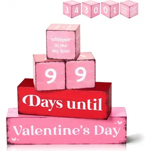 99 Days Valentine's Day Countdown Wooden Tiered Tray, Romantic Activities Decision Dice Gifts for Wife Husband Boyfriend Girlfriend, Valentines Day Table Centerpiece for Kitchen Office