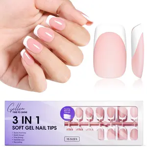 Gellen French Tip Press-On Nails – Soft Medium Square French Gel Nails (150 Pcs, 15 Sizes, Classic Pink) No Glue Included