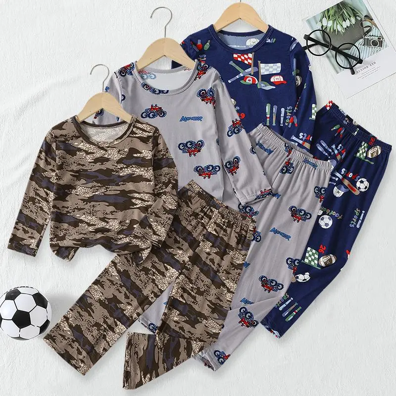 2/3 Piece Autumn And Winter Children's Long Sleeved And Long Pants Home Suit For Boys And Girls Fun And Cute Printed Sleepwear