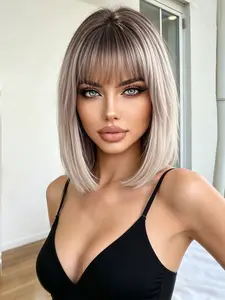 10inch Gold Gradient Synthetic Bob Wig, Perfect for Daily Work, Date Nights, Casual Outings, All-Season Straight Hair Replacement