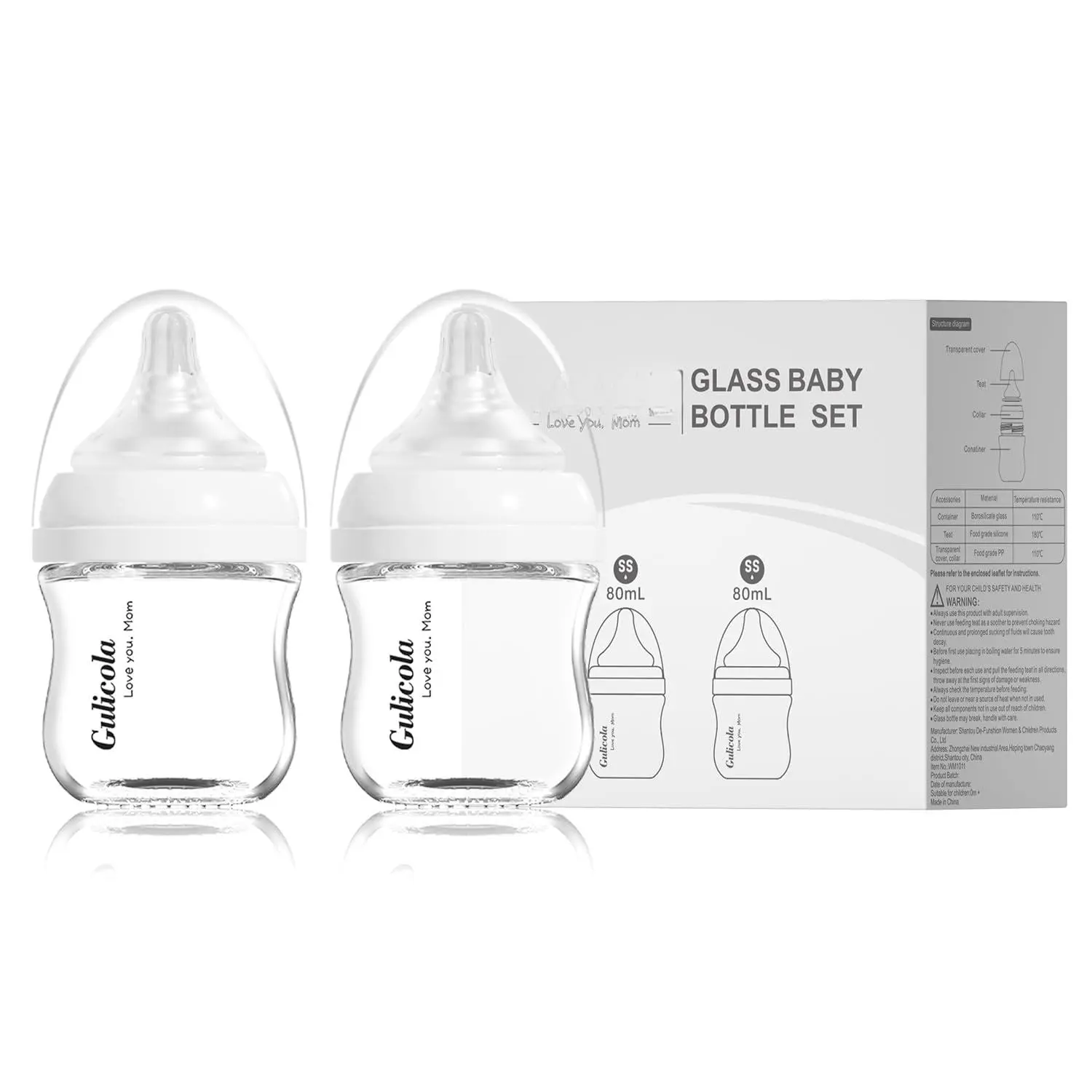 Small Glass Bottle For  Preemie & Extra Slow Flow Nipples (ss) Anti-colic Breast-like 0 Months+ 3 Oz 2 Pack - White