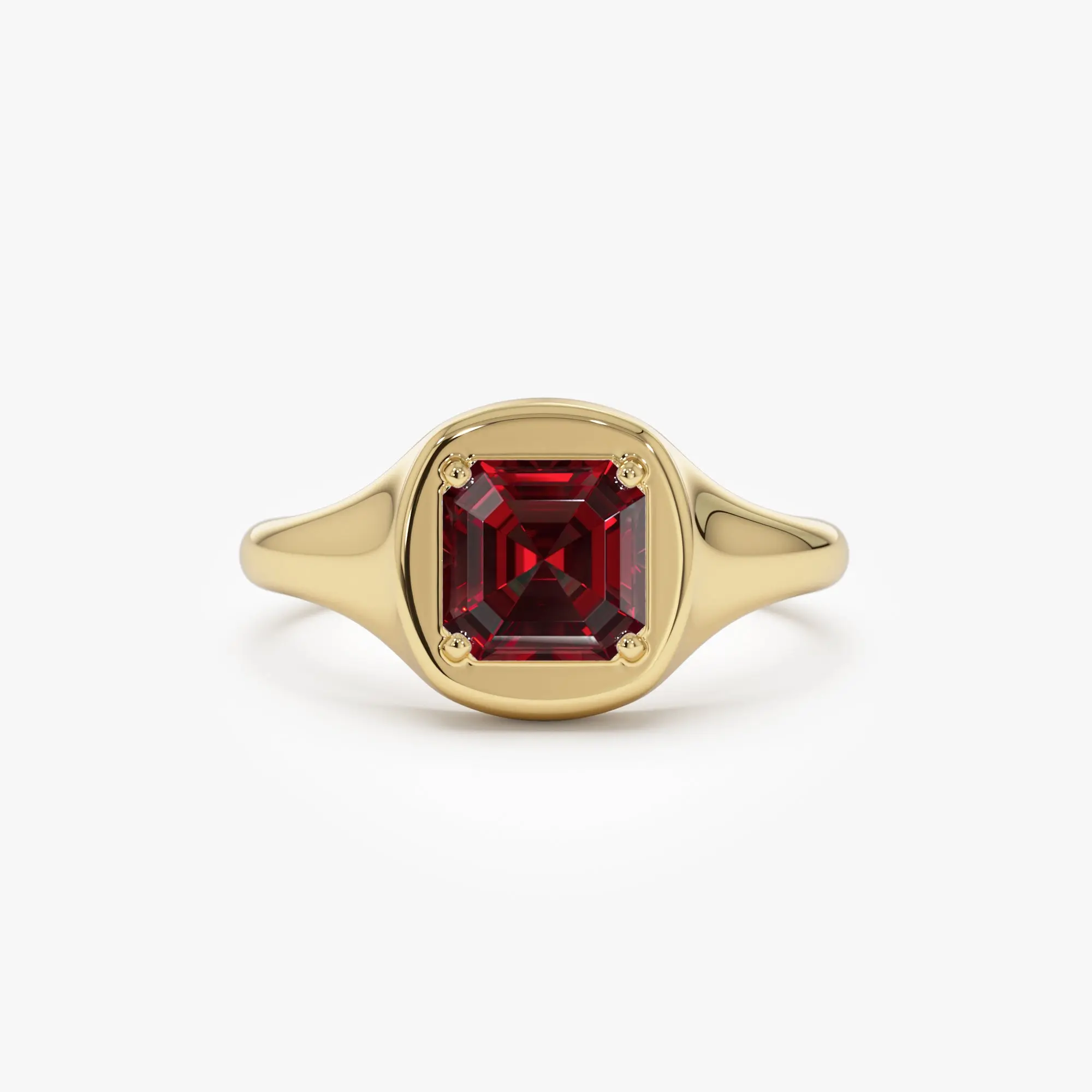 14K Asscher Cut Garnet Signet Ring
