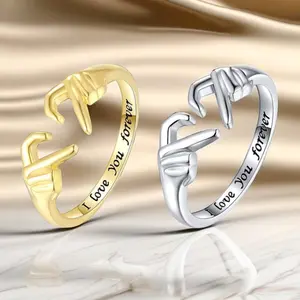 Love You Forever Couple Rings Adjustable Open Band Matching Promise Rings for Lovers