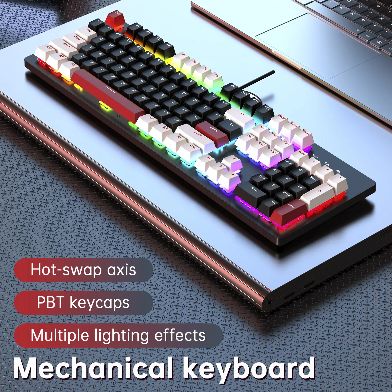 Back-to-School 104Key Wired Mechanical Gaming Keyboard with Linear Switches, Hot-Swappable Design, Customizable Settings, RGB LED Lights