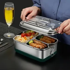 Heavy-Duty 304 Stainless Steel Lunch Box, 2L Large Capacity, Leakproof Food Container, Internal Dividers, Office, School, Camping, Travel, Stainless Steel Food Containers