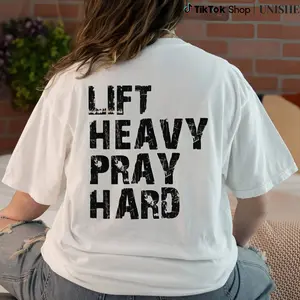 Christian Gym Tee for Women – Lift Heavy Pray Hard Workout Shirt, Perfect Gift for Fitness Fans Womenswear Tshirt