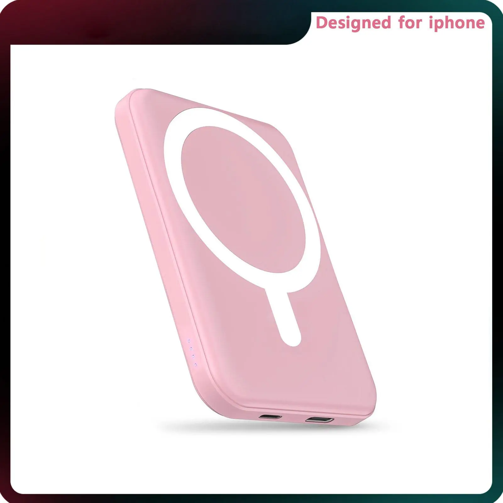 Podoru MagSafe Magnetic Silicone Battery Power Bank, 5000mAh Ultra-Thin Compact Portable Charger with USB-C Cable, Instant Fast Wireless Phone Accessories for iPhone 17/16/15/14/13/12 Series Pink Mini Travel Products, Magnetic Portable Charger, Iphone Cha