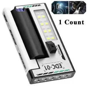 Portable Edc Flashlight with 5 Leds + COB Dual Light Sources, 3000mah USB Rechargeable, Digital Display,red and blue warning light, car maintenance, fishing, camping and survival equipment