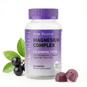 PURENUTRI Sugar-Free Magnesium Complex Gummy Vitamins for Calm Sleep Support – Vegan Cherry Berry with Ashwagandha L-Theanine B6 B12 5 Magnesium Types Non-GMO Mineral Supplements 60 Ct