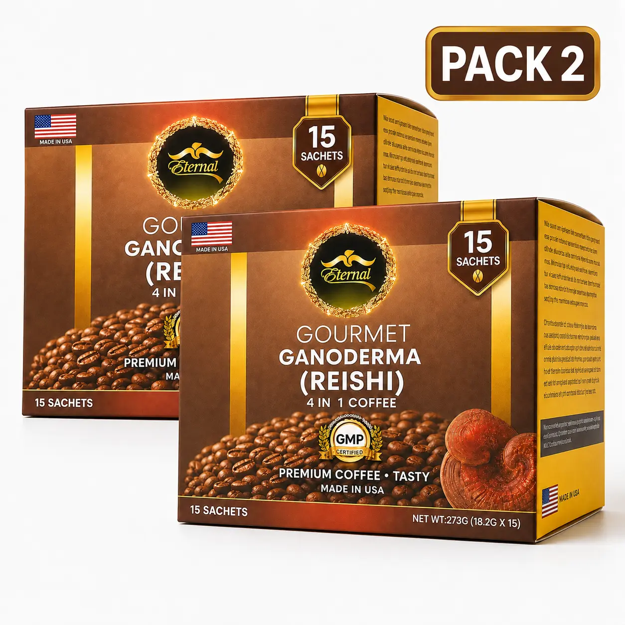 Eternal Spirit Beauty - Asian Latte Coffee Ganoderma Singles, 15 Packets (0.64 oz) – Instant Coffee Mix with Reishi Mushroom, Creamy Light Roast, Travel-Friendly Sachets, 2 Pack (30 Sachets)