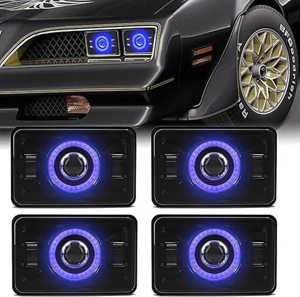 4×6 LED Headlights With Blue Daylight Amber Turn Signal Compatible For Peterbilt 379 Kenworth Freightinger Probe Oldsmobile Cutlass