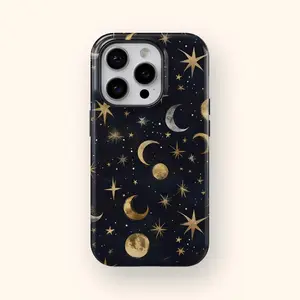 Celestial Moon and Stars Phone Case Gold Aesthetic Astrology Night Sky Cover For IPhone 17 16 15 14 13 12 11 X & Samsung S25 S24 S23 S22