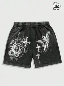 Trendy Religious Wash Cotton Shorts, Angel Cross Print, Unique Attitude, Perfect for Religious Events & Daily Wear, High-Quality Style