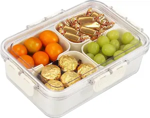 Snack Box Container 4 Compartments Divided Serving Tray with Lid Leak-Proof Silicone Food-Grade Material Sturdy Organiser for Kitchen Utensils