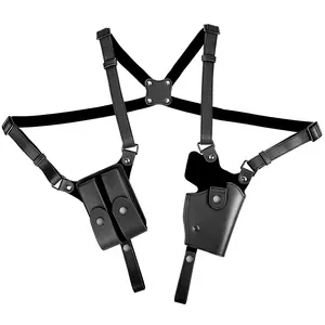 Shoulder Holster for Concealed Carry Adjustable Leather Shoulder Holster with Double Magazine Pouch, Fits 1911, Glock 17/19/23 and Most Similar Size Pistols, for Right Hand Use