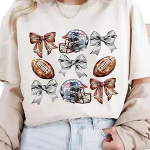 Game Day Football Coquette Bow Cowboy Style Fashion Tee - New England
