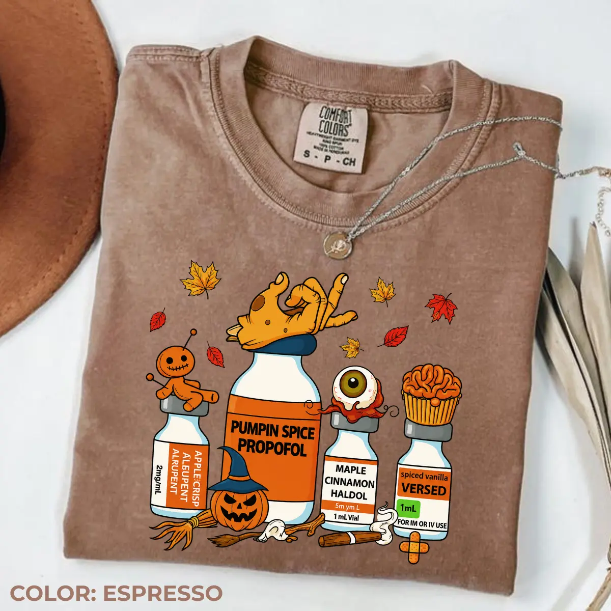 Comfort Colors Pumpkin Spice Propofol Shirt, Funny Halloween Nurse Tee, ICU Nursing Graphic T-Shirt, Spooky Season Medical Apparel, Nurse Gift