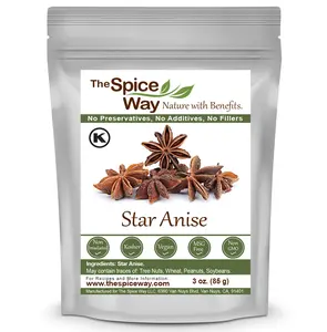 The Spice Way Star Anise Dried Whole Spice - Versatile for Baking, Tea, and Asian Recipes - 100% Pure, Non-GMO, Oil Free & Sulfate-Free - Flavor