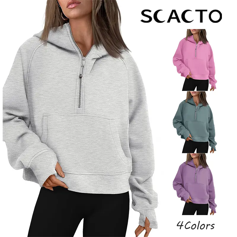 Scacto Womens Sweatshirts Half Zip Fleece Pullover Fall Outfits | Fall Fashion Clothes 2026,Cropped Hoodies,Cute Y2k Tops,Quarter Zipper Sweater,Winter Loungwear Outfits
