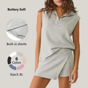 NVWA Women's Summervibes 2 Piece Loose-Fit Workout Sets - Summer Sleeveless Half-Zip Sweatshirt & Athletic Skorts Tennis Outfits,Cooling and Quick-drying Figure-flattering Ideal for Outdoor Casual Wear & Sports Fitness Outdoor Fun,summervibes summervibes