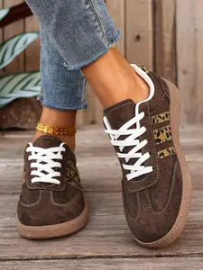 Women's Leopard Print Casual Skate Shoes, Comfortable & Lightweight Thick Sole Flat Walking Shoes, All-Season Fashion Sneakers