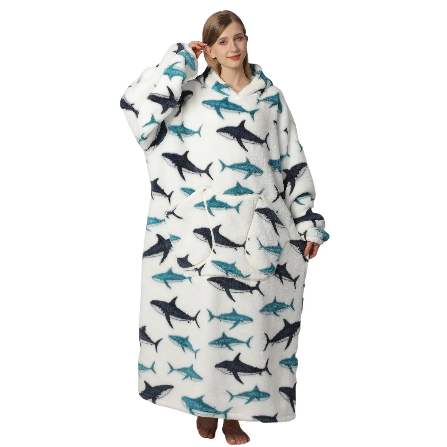 Msrlassn Oversized Cute Wearable Hoodie Blanket Nightgown Ultra Soft Sherpa Hooded Blankets Warm with Giant Pockets Halloween for Women Men Adults