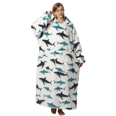 Msrlassn Oversized Cute Wearable Hoodie Blanket Nightgown Ultra Soft Sherpa Hooded Blankets Warm with Giant Pockets, Halloween & Christmas Gift for Women Men Adults