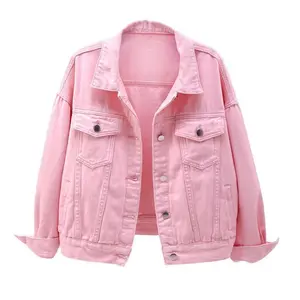 2025 New Women's Short Loose Long Sleeve Jacket Colorful Plus Size Denim Womenswear Coats Tops Comfort Outerwear Casual Batwing Collar Fitted Collared Pink com frts or bet Basic MinimalistGiftGift