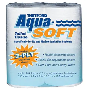 212 MAIN Thetford Aqua Soft 2-Ply Tissue - Pack of 4, Wipes, Two-Ply