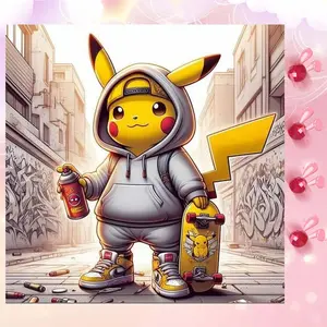 5D DIY Full Drill Round Diamond Painting - Diamond Art Kit Street Pikachu Mosaic, Canvas - DIY Decorative Painting, Home Wall Decor, Suitable for Halloween and Christmas, Birthday and Anniversary Gifts.