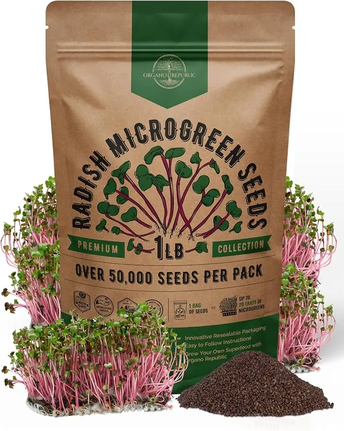 Radish Sprouting & Microgreens Seeds, 1LB Non-GMO Heirloom Sprout Seeds, Microgreen Growing Kit for Soil, Coconut Coir, Hydroponics & Indoor Gardening