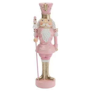 Boston International Christmas Nutcracker Statue Figurines for Tabletop Mantel Shelf Winter Holiday Decorations for Home, Large, Pink