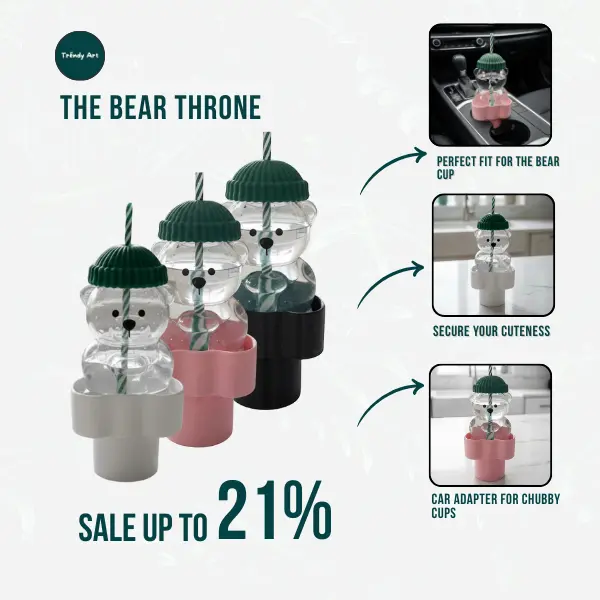 Car Cup Holder Adapter for Bear Glass Tumbler – Anti-Spill Base Prevents Tipping, Secure & Stable Fit While Driving, Cute Bear Cup Holder, Ideal for Daily Commute & Car Decor