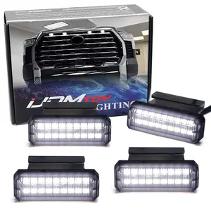 iJDMTOY 4pc Black-Out Smoked Lens Xenon White Full LED Front Grille Clearance Light Kit For Toyota 2022-up Tundra (Excluding TRD Pro)